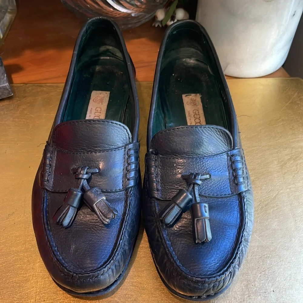 Gucci Black Leather Tassel Loafers